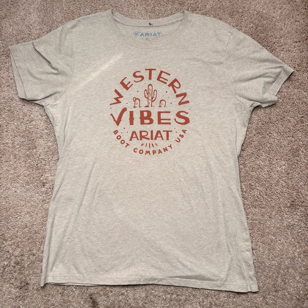 Ariat Western Vibes T Shirt XL Beige Graphic Tee Cowboy Desert Style